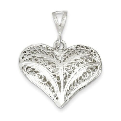 Sterling Silver 925 Filigree Heart Charm Pendant
