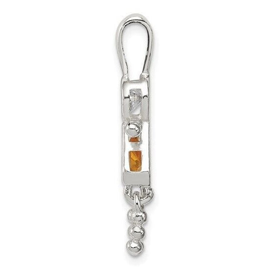 Sterling Silver Rhodium CZ and Birthstone Yellow November Glass Girl Pendant