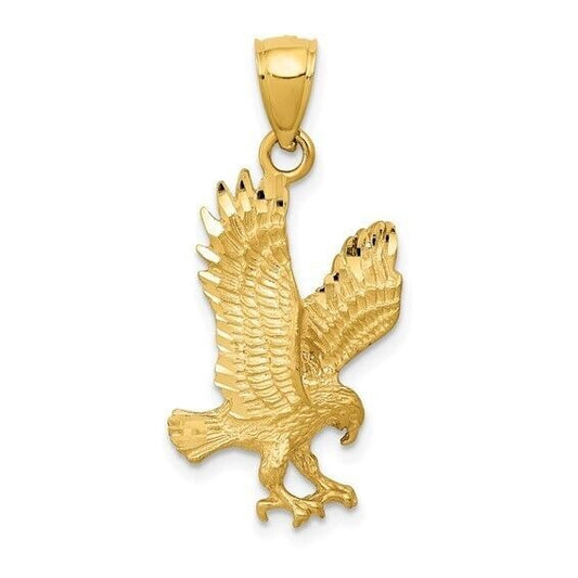 14K Yellow Gold & Rhodium Eagle Pendant Charm