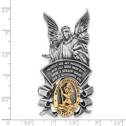 Pewter Finish and Gold-tone St Christopher and Guardian Angel Visor Clip
