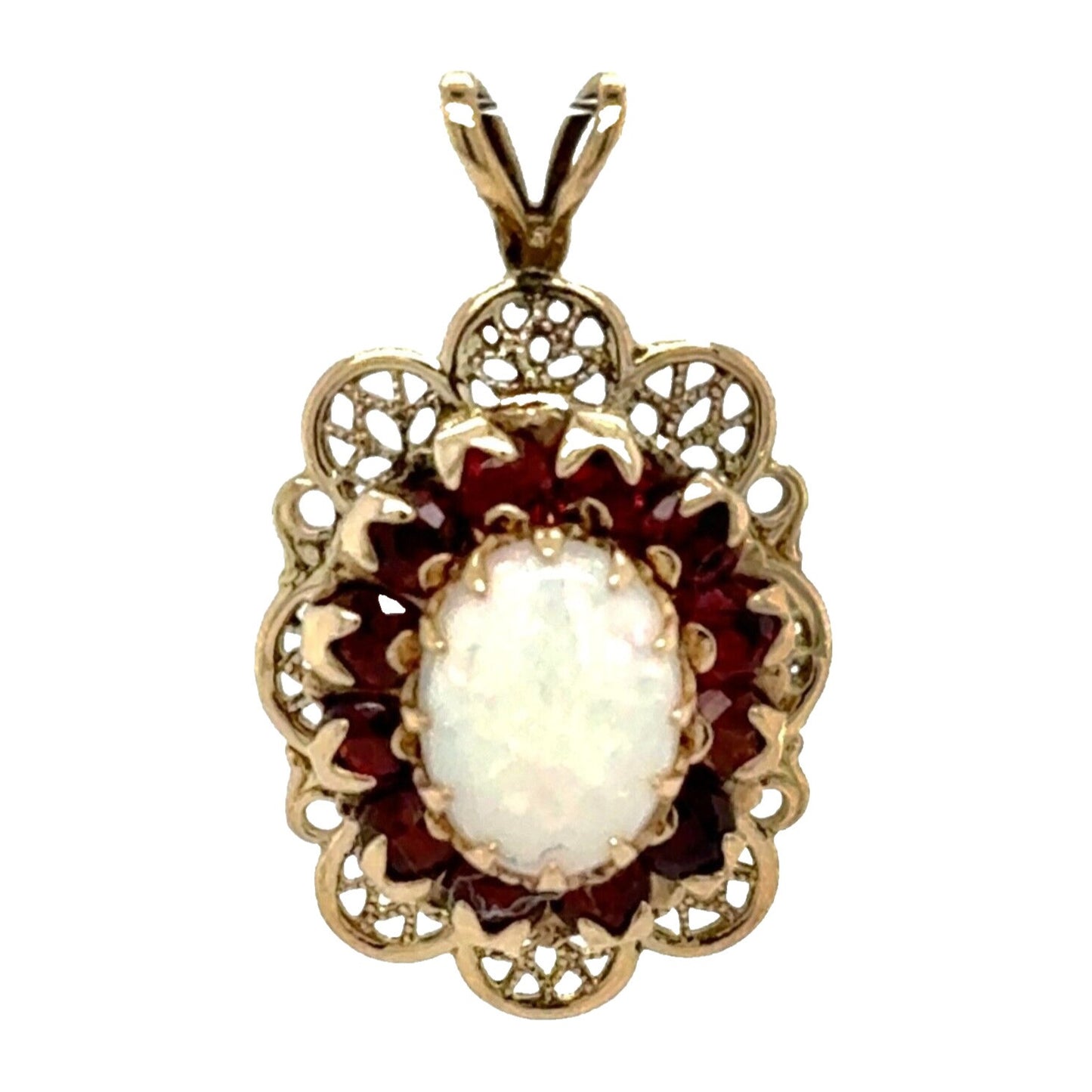 Opal and Garnet 10k Yellow Gold Pendant 1.7g