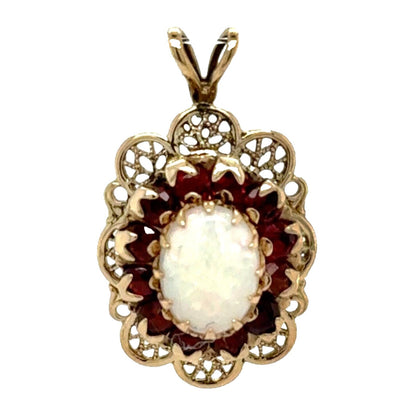 Opal and Garnet 10k Yellow Gold Pendant 1.7g