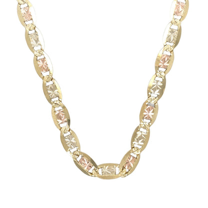 4.9mm 14K Tricolor Gold Pave Valentino Chain 16.4g 24 Inch Necklace