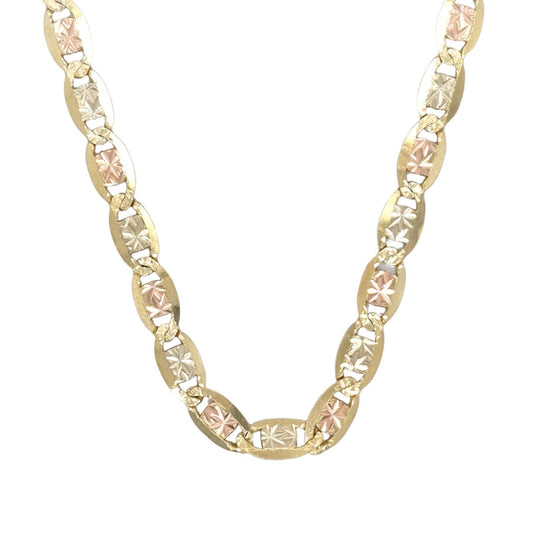 4.9mm 14K Tricolor Gold Pave Valentino Chain 16.4g 24 Inch Necklace