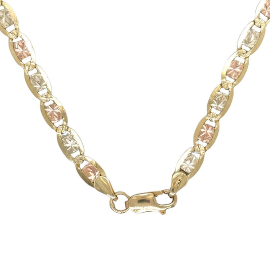 4.9mm 14K Tricolor Gold Pave Valentino Chain 16.4g 24 Inch Necklace