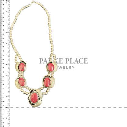 Vintage Sterling Silver Southwest Style Red Howlite Double Strand Statement Necklace 77.8g