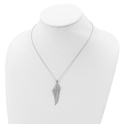 Sterling Silver Cubic Zirconia Angel Wing Pendant Necklace 18 Inch