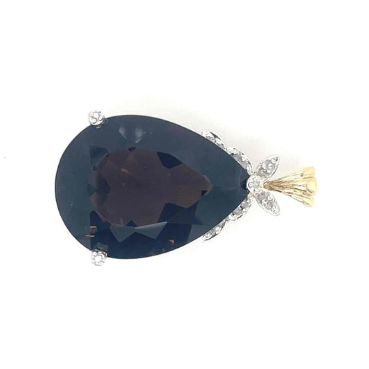 Smokey Quartz & Diamond Pendant Solid 10k Yellow Gold 9.0g