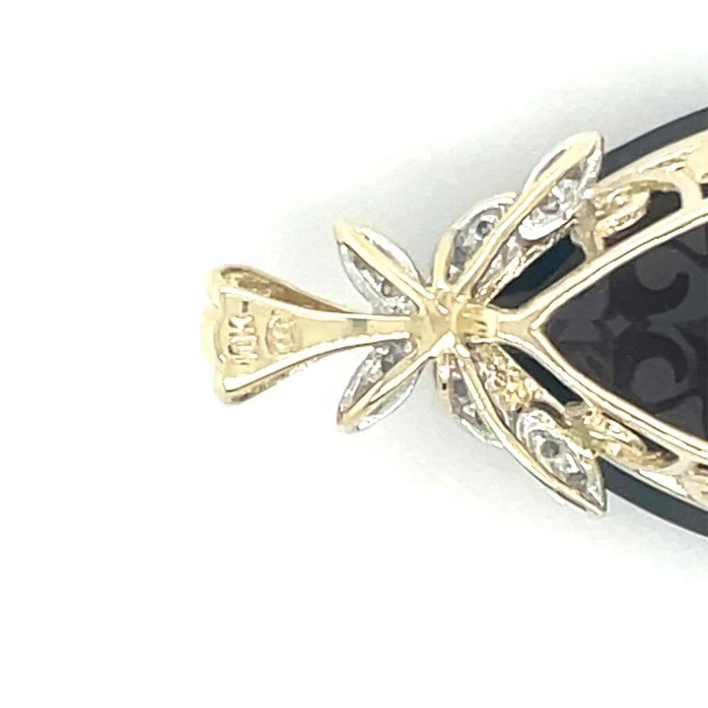 Smokey Quartz & Diamond Pendant Solid 10k Yellow Gold 9.0g