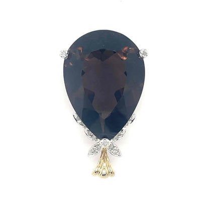Smokey Quartz & Diamond Pendant Solid 10k Yellow Gold 9.0g