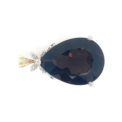 Smokey Quartz & Diamond Pendant Solid 10k Yellow Gold 9.0g