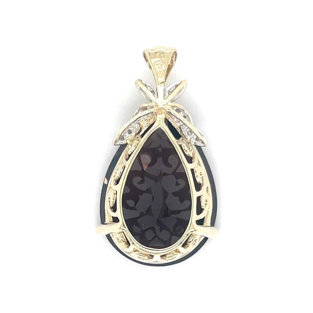 Smokey Quartz & Diamond Pendant Solid 10k Yellow Gold 9.0g
