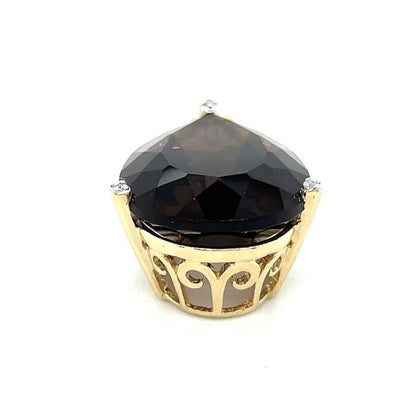 Smokey Quartz & Diamond Pendant Solid 10k Yellow Gold 9.0g