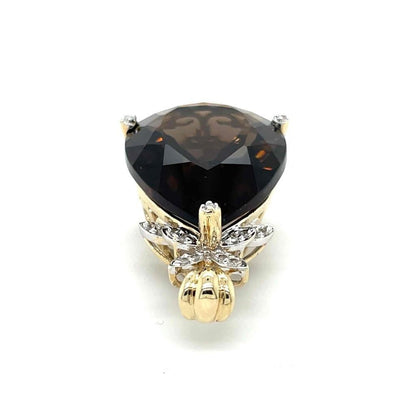 Smokey Quartz & Diamond Pendant Solid 10k Yellow Gold 9.0g