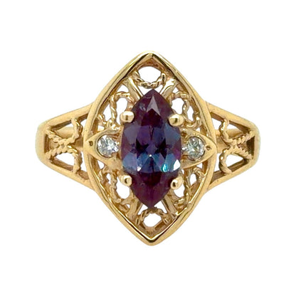 Imitation Alexandrite & Diamond 14k Yellow Gold Ring 4.0g Size 6.5