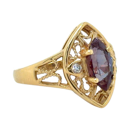 Imitation Alexandrite & Diamond 14k Yellow Gold Ring 4.0g Size 6.5