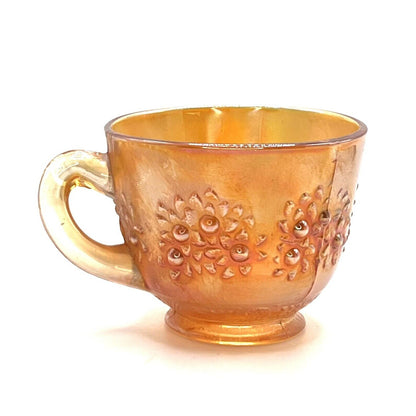 Vintage Carnival Glass Cup Iridescent Marigold Flower Pattern