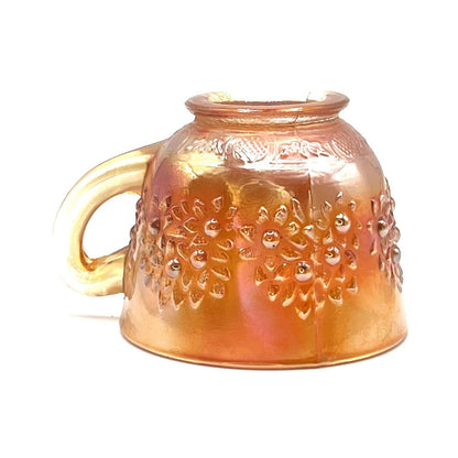 Vintage Carnival Glass Cup Iridescent Marigold Flower Pattern