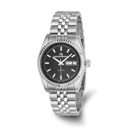 Mens Mountroyal Stainless Steel Black Dial Quartz Wrist Watch
