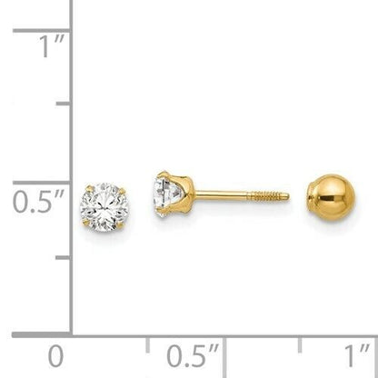 14k Yellow Gold Madi K Polished Reversible Cubic Zirconia and 5mm Ball Earrings
