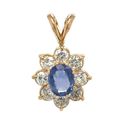 1ct Sapphire & 1/2ct Diamond 14k Yellow Gold Pendant 1.8g
