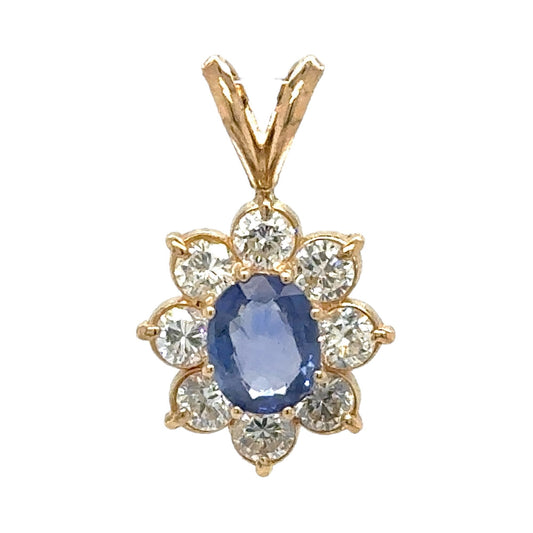 1ct Sapphire & 1/2ct Diamond 14k Yellow Gold Pendant 1.8g