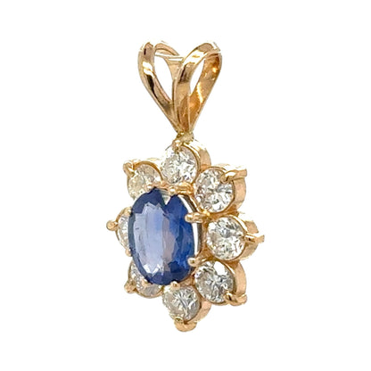 1ct Sapphire & 1/2ct Diamond 14k Yellow Gold Pendant 1.8g