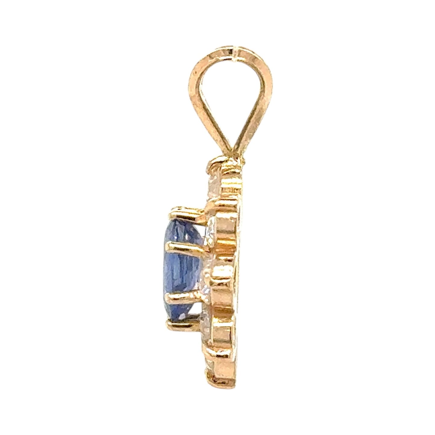 1ct Sapphire & 1/2ct Diamond 14k Yellow Gold Pendant 1.8g