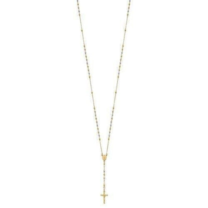 14K Tri-Color Gold Polished Faceted Beads 24-Inch Rosary Necklace