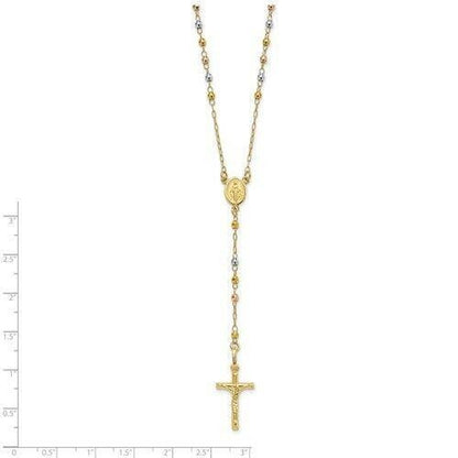 14K Tri-Color Gold Polished Faceted Beads 24-Inch Rosary Necklace