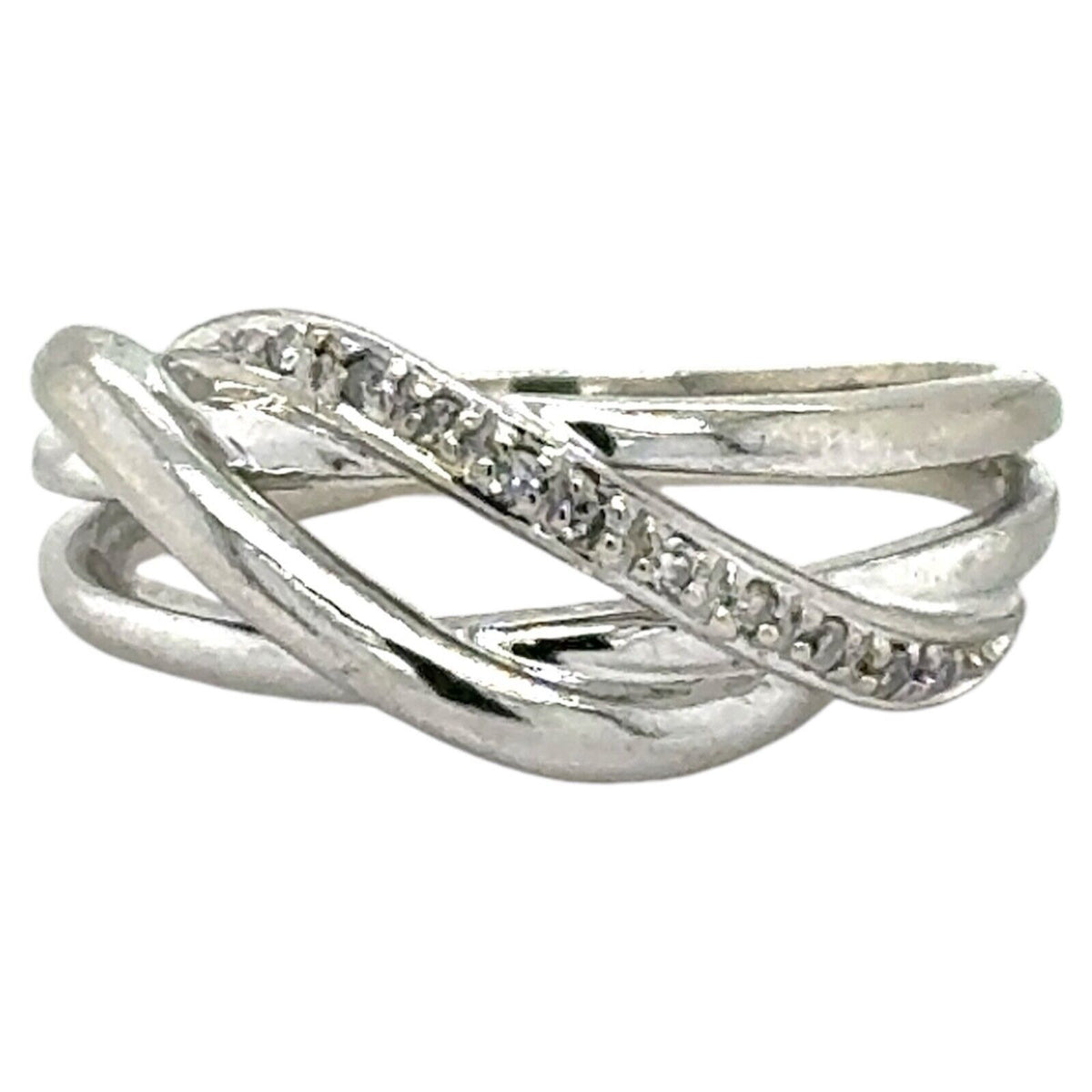 Diamond 10k White Gold Twisting Ring 4.6g Size 9.5