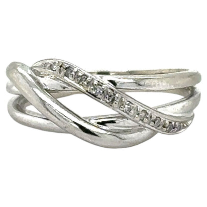 Diamond 10k White Gold Twisting Ring 4.6g Size 9.5