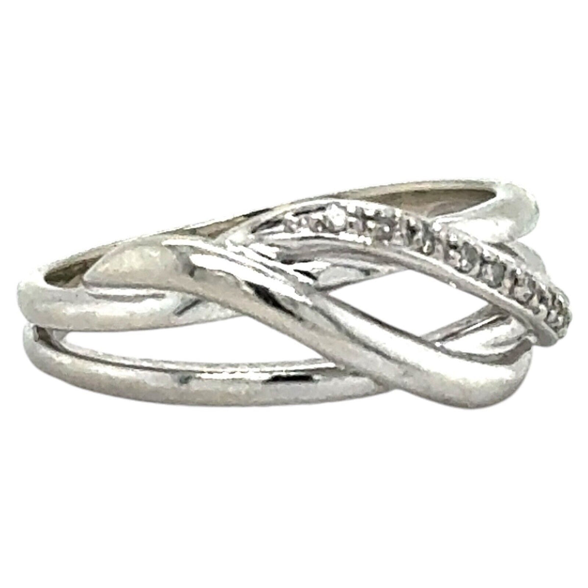 Diamond 10k White Gold Twisting Ring 4.6g Size 9.5