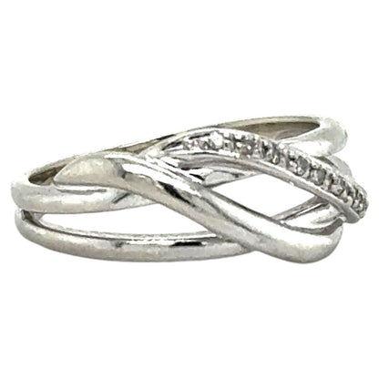 Diamond 10k White Gold Twisting Ring 4.6g Size 9.5