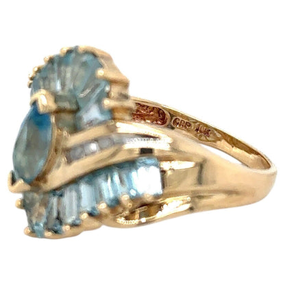Blue Topaz & Diamond 10k Yellow Gold Cocktail Ring 4.7g Size 8