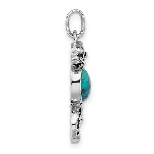 Sterling Silver 925 Rhodium-Plated Seahorse Pendant With Turquoise Accent
