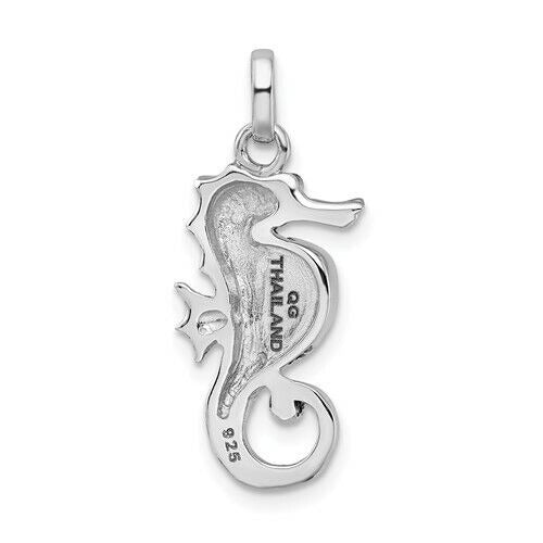 Sterling Silver 925 Rhodium-Plated Seahorse Pendant With Turquoise Accent