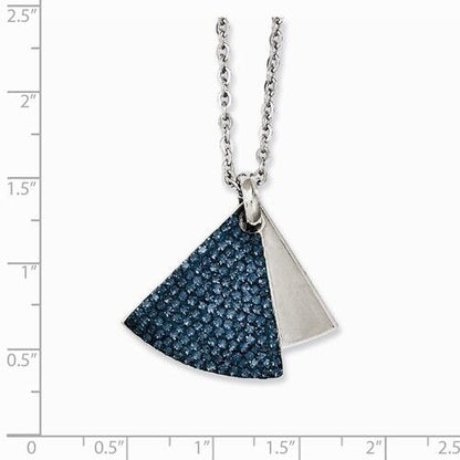 Stainless Steel Blue Crystal & Brushed Triangle Pendant Necklace 20in Chain