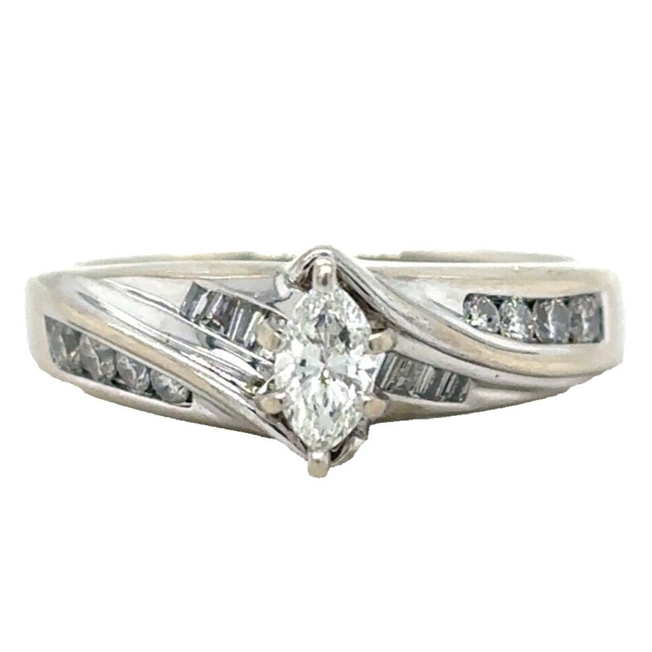 14k White Gold Engagement Ring Marquise Diamond & Accent Size 7 4.9g