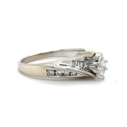 14k White Gold Engagement Ring Marquise Diamond & Accent Size 7 4.9g