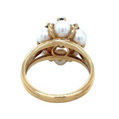 Pearl & Sapphire Cocktail 14k Yellow Gold Ring 5.8g Size 6.75