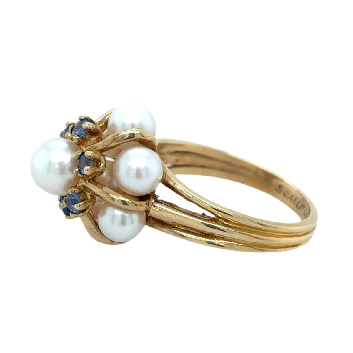 Pearl & Sapphire Cocktail 14k Yellow Gold Ring 5.8g Size 6.75