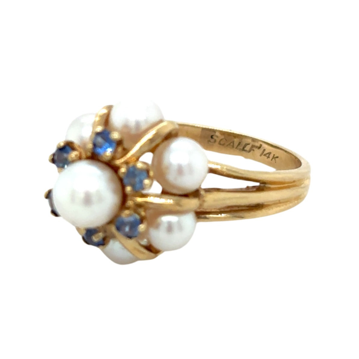 Pearl & Sapphire Cocktail 14k Yellow Gold Ring 5.8g Size 6.75