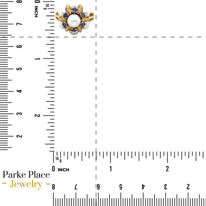 Pearl & Sapphire Cocktail 14k Yellow Gold Ring 5.8g Size 6.75