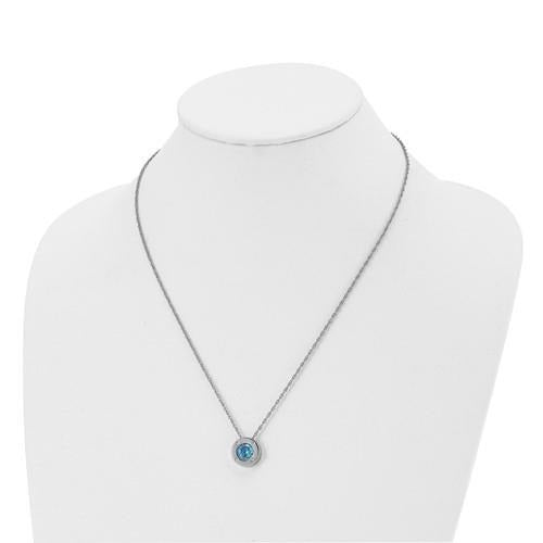 March Blue Birthstone  Circle Pendant 20 inch Loose Rope Chain Stainless Stee