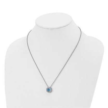 March Blue Birthstone  Circle Pendant 20 inch Loose Rope Chain Stainless Stee