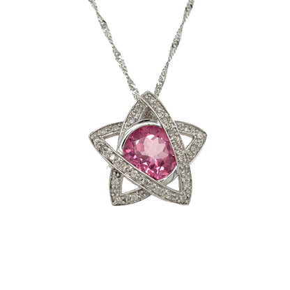 4.45ct Pink Topaz & .28ct Diamond Pendant & Chain 10k White GOLD 4.9g