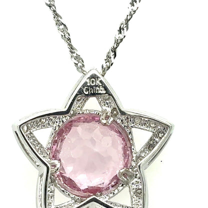 4.45ct Pink Topaz & .28ct Diamond Pendant & Chain 10k White GOLD 4.9g