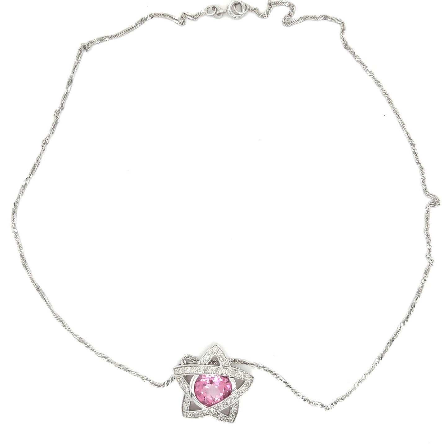 4.45ct Pink Topaz & .28ct Diamond Pendant & Chain 10k White GOLD 4.9g