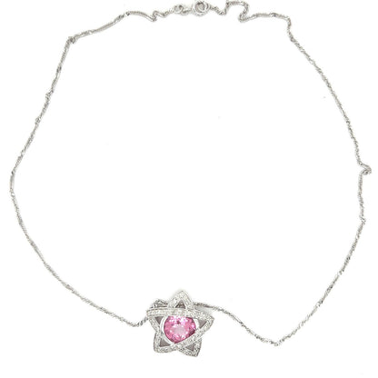 4.45ct Pink Topaz & .28ct Diamond Pendant & Chain 10k White GOLD 4.9g